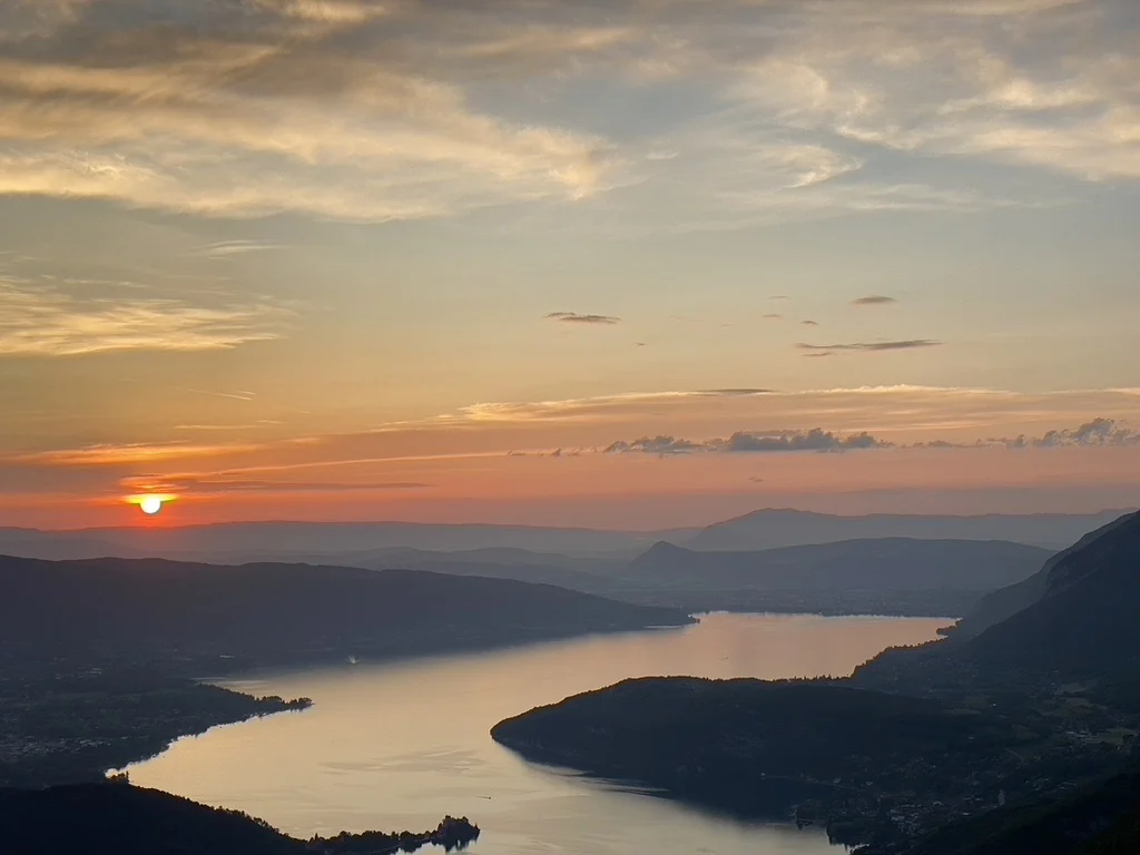 Sunset over Lake Annecy from the hills